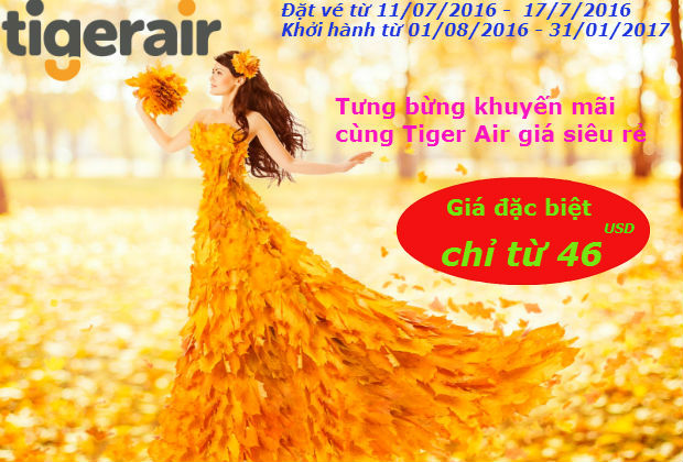 Tiger Air Tưng bừng khuyến mãi với loạt vé siêu rẻ